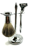 Elegant Curved Metal Shaving Set with Reusable Razor and Brush - Compatible with Gillette Mach 3 Line of Products