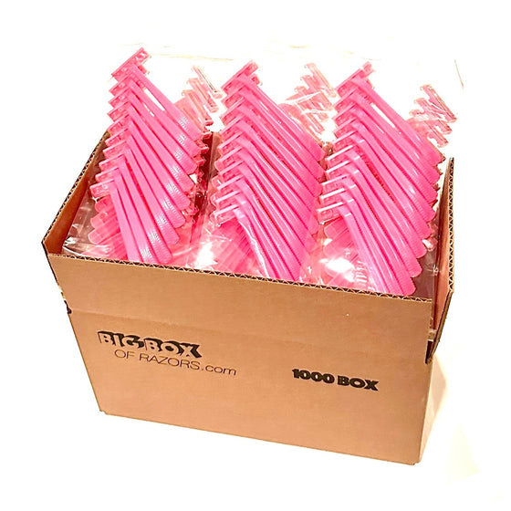 1,000 Low-Cost Pink Twin Blade Disposable Razors (No Lubrication Strip)