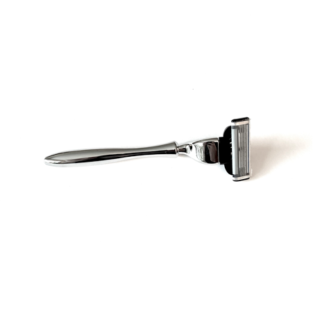 Elegant Curved Metal Shaving Set with Reusable Razor and Brush - Compatible with Gillette Mach 3 Line of Products