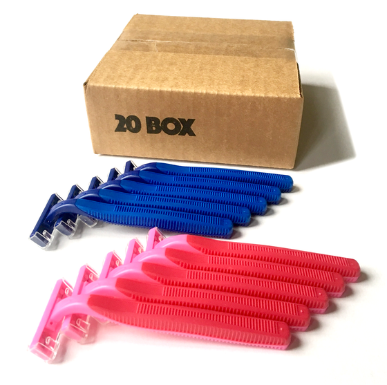 20 Box of His & Her Blue and Pink Razors - Big Box of Razors - High Quality Bulk Disposable Razor Blades